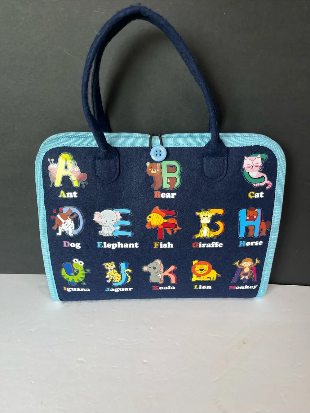 Learning Activity Alphabet Animal Tote Velcro soft.